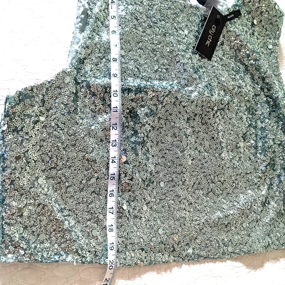 CITY Chic Blue Topaz Sequin Top 22 Maximalist Dopamine Dressing Party